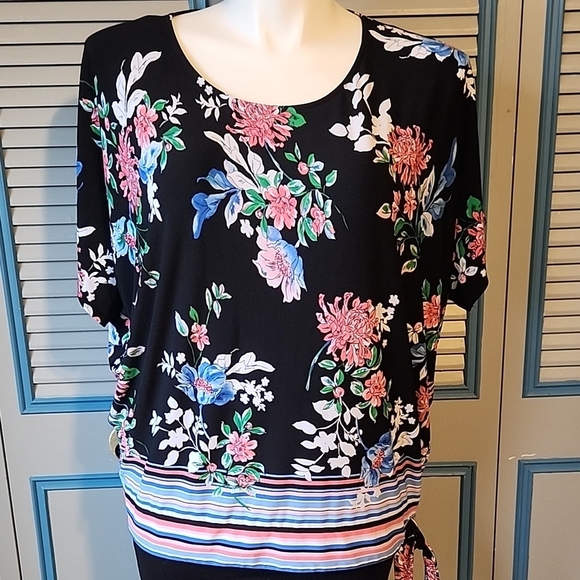 Rafaella Tops - Rafaella Floral Print Top with Side Tie